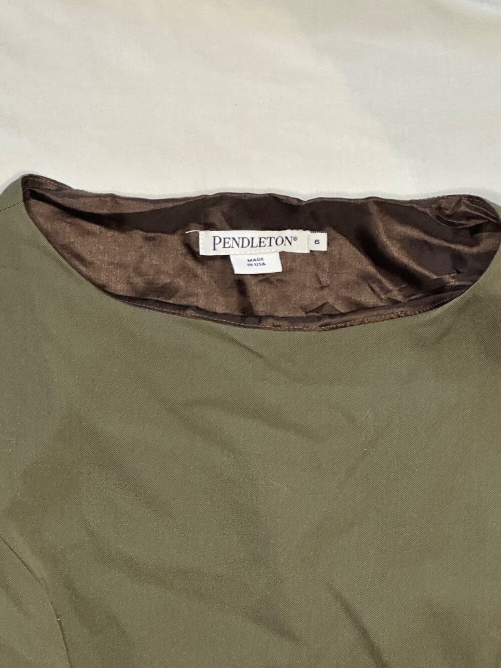 Vintage Pendleton 100% Wool Womens Olive Green Asymmetrical Button Midi Dress (6 - Picture 2 of 12